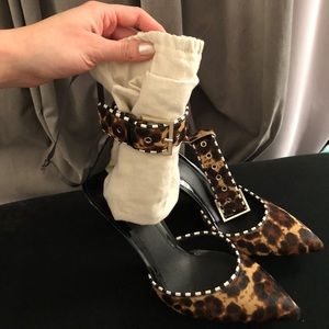 Brian Atwood calf hair kitten heels